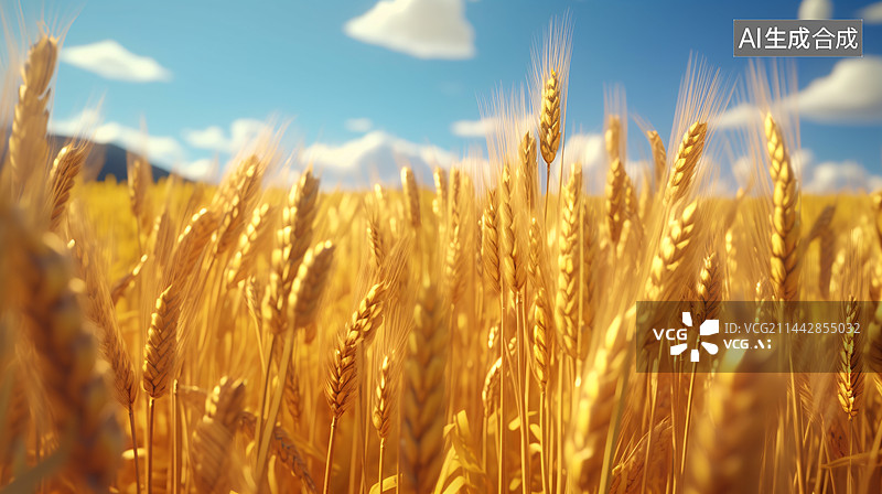【AI数字艺术】绿色麦田金色麦田农村清新插画图片素材