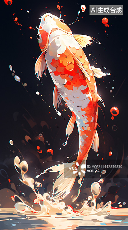 【AI数字艺术】锦鲤在池塘中游泳的高角度视图图片素材