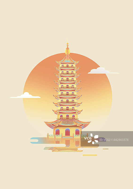 淮安国师塔建筑国潮插画图片素材