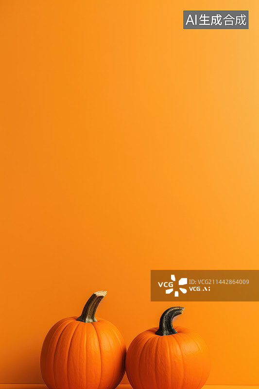【AI数字艺术】橙色背景下南瓜的特写镜头图片素材