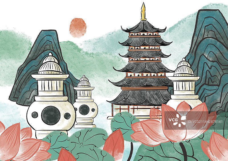 杭州插画-雷锋塔图片素材