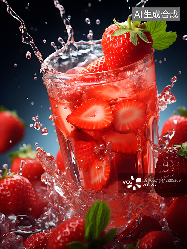 【AI数字艺术】水果草莓汁果汁图片素材
