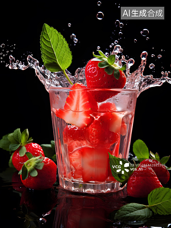 【AI数字艺术】水果草莓汁果汁图片素材