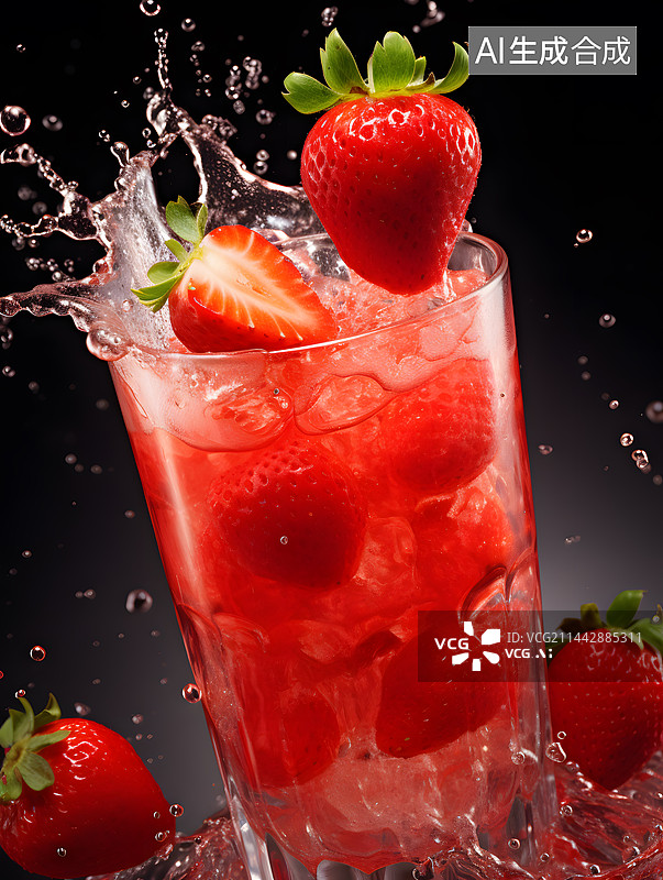 【AI数字艺术】水果草莓汁果汁图片素材