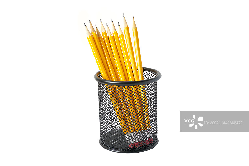 多个铅笔放在笔筒里和白色背景图片素材