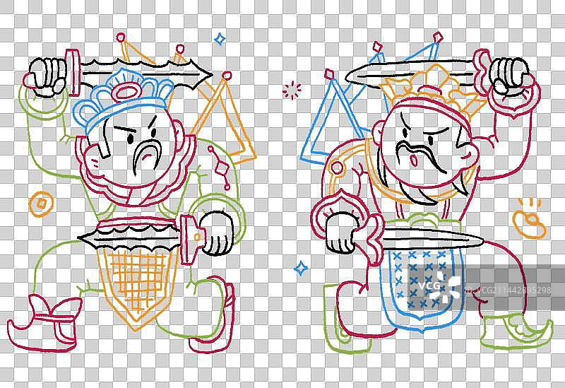 可爱卡通门神插画元素图片素材