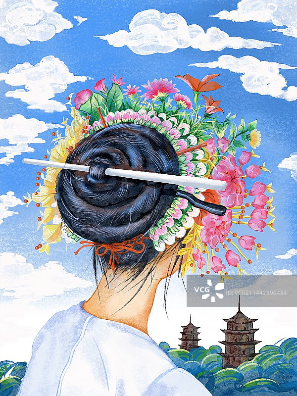 带簪花的女子图片素材