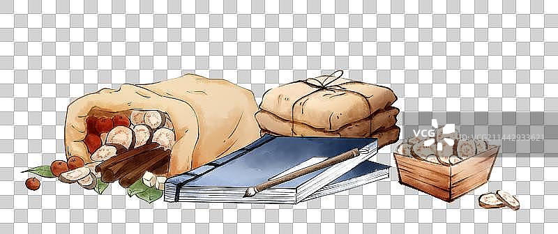 中医药材熬药养生手绘插画元素图片素材