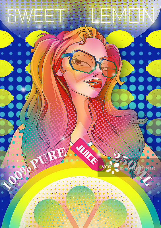 欧美时尚美女果汁饮料包装插画图片素材