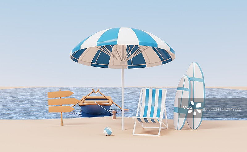 海边休闲度假题材3D渲染图片素材