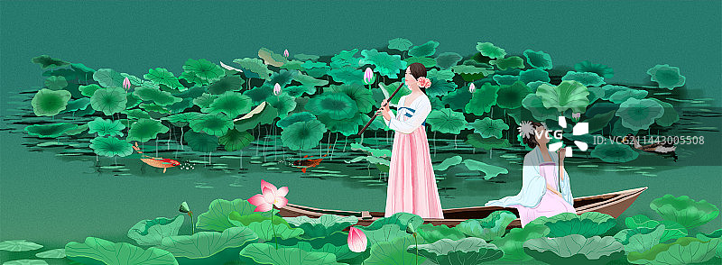 赏荷吹箫图片素材