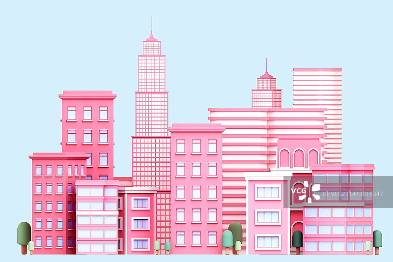 3D渲染的可爱的城市建筑图片素材