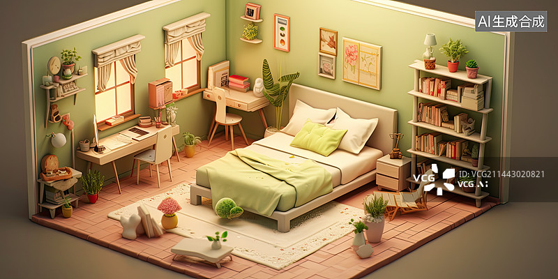 【AI数字艺术】三维渲染现代风格卧室图片素材