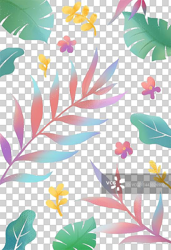 彩色植物叶子图案纹样底纹花纹龟背竹袖珍椰子树叶图片素材