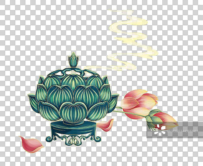 禅意莲花青铜香炉青烟图片素材