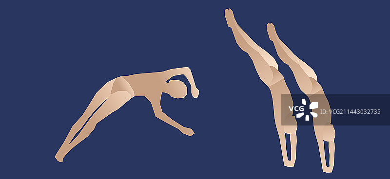 跳水矢量插画，蓝金图片素材