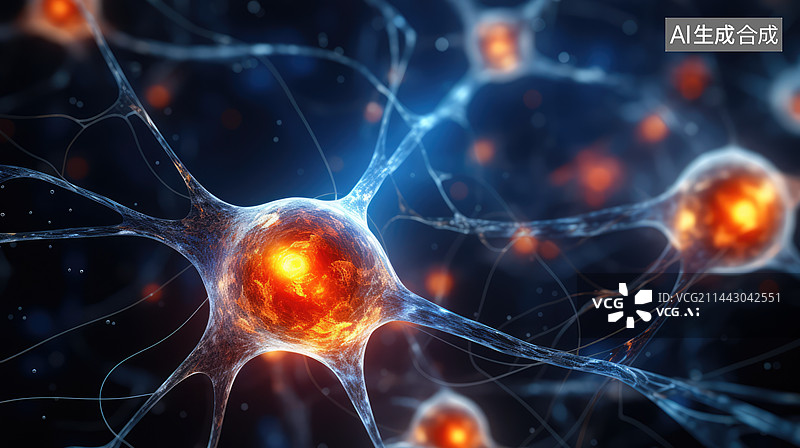 【AI数字艺术】神经系统，脑中枢神经细胞, 神经科学图片素材