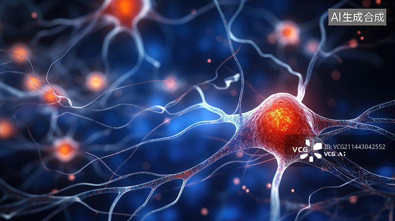 【AI数字艺术】神经系统，脑中枢神经细胞, 神经科学图片素材
