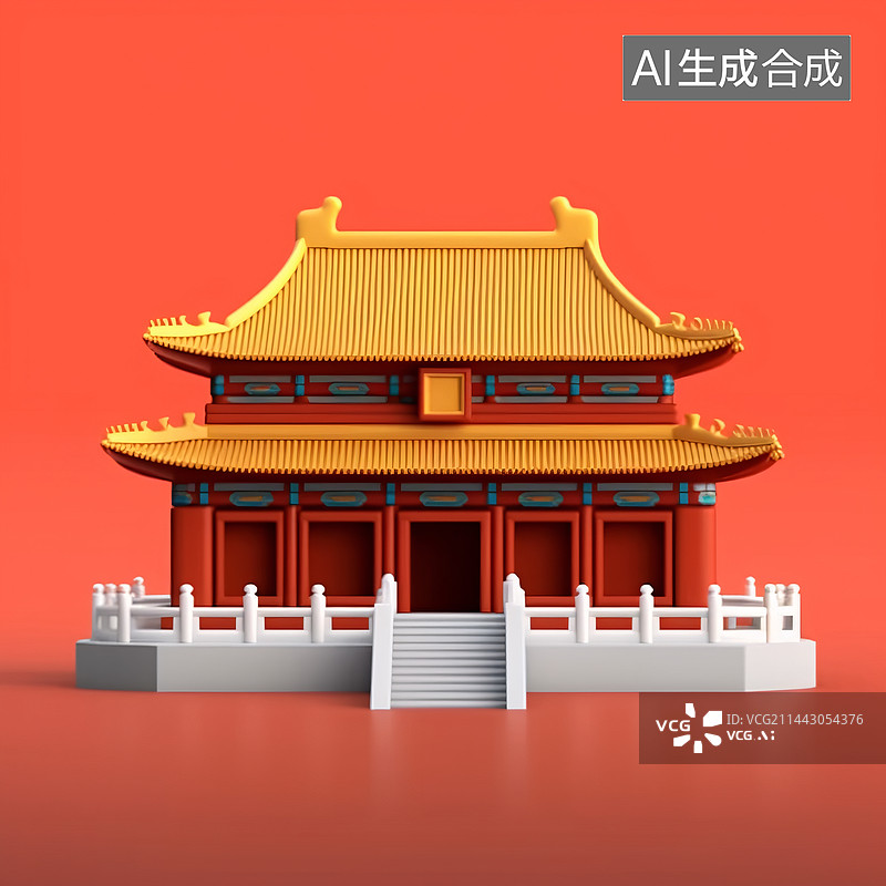 【AI数字艺术】3D渲染的中国风古建筑场景图片素材