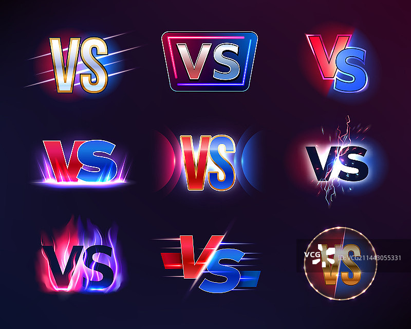 带有火焰和火花的VS徽章或图标图片素材