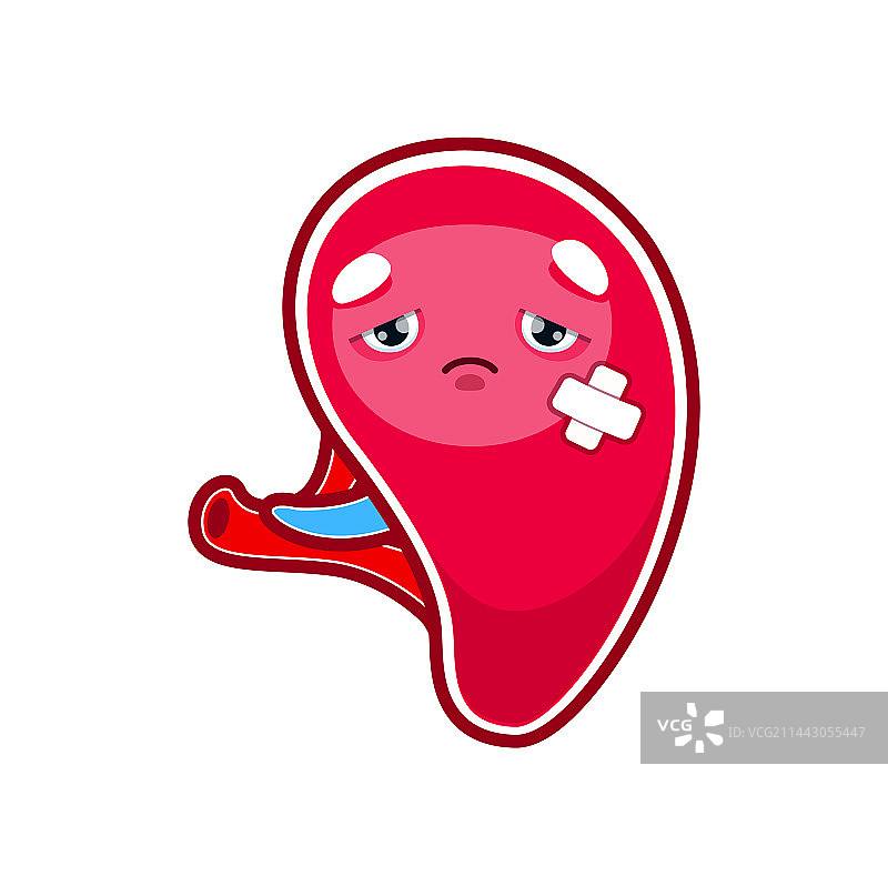 卡通生病的脾脏角色，不健康的器官图片素材