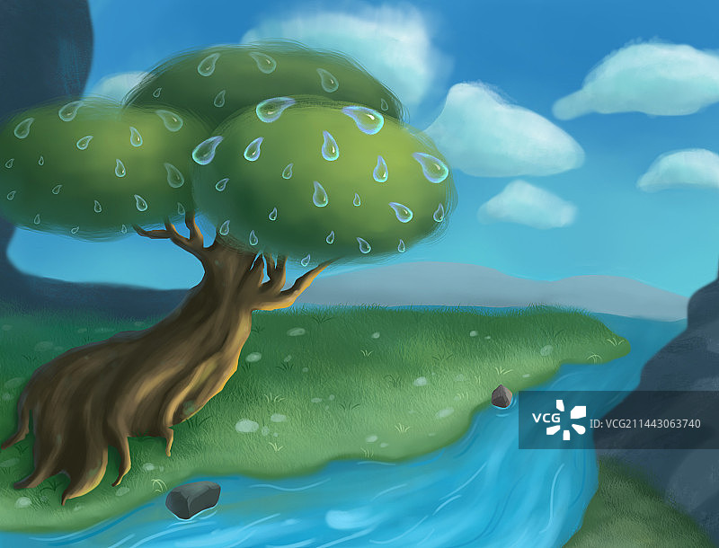 夏日树下的涓涓流水图片素材