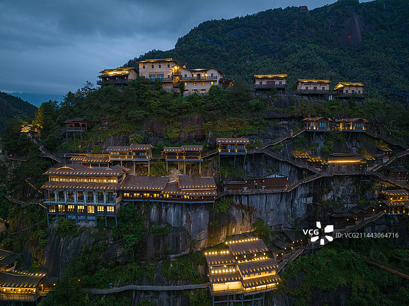 江西上饶望仙谷航拍白天与夜景图片素材