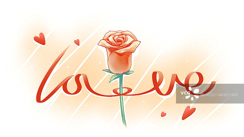 LOVE红丝带与玫瑰，红色清新浪漫七夕情人节插画海报图片素材