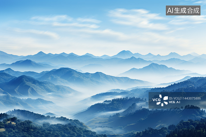 【AI数字艺术】群山在晨雾中图片素材