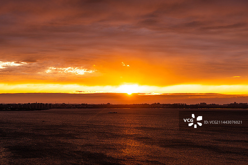 胶州湾日落图片素材
