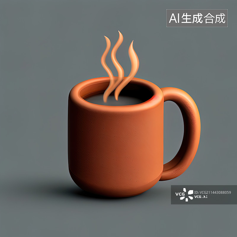【AI数字艺术】灰色背景下3D热水杯子图片素材