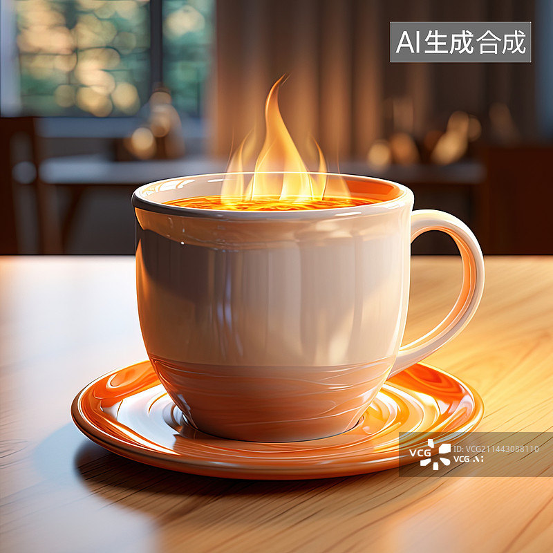 【AI数字艺术】桌上咖啡杯装着岩浆图片素材