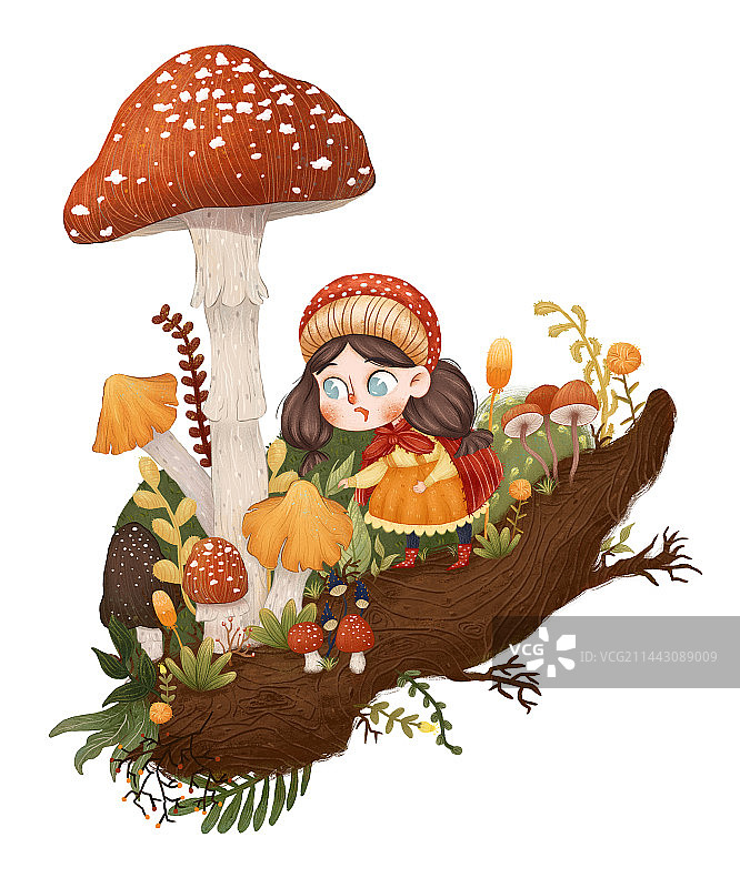 采蘑菇的小女孩 儿童插画 蘑菇 可爱 女孩图片素材