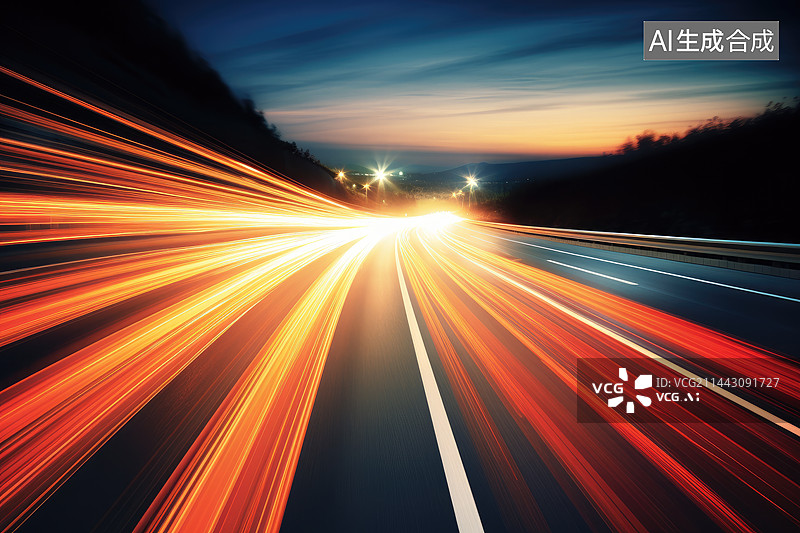 【AI数字艺术】夜晚有速度感的公路图片素材
