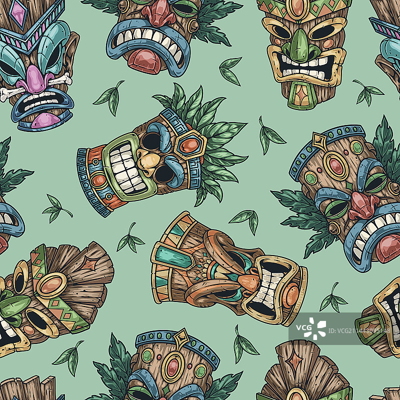 波利尼西亚提基彩色无缝图案图片素材