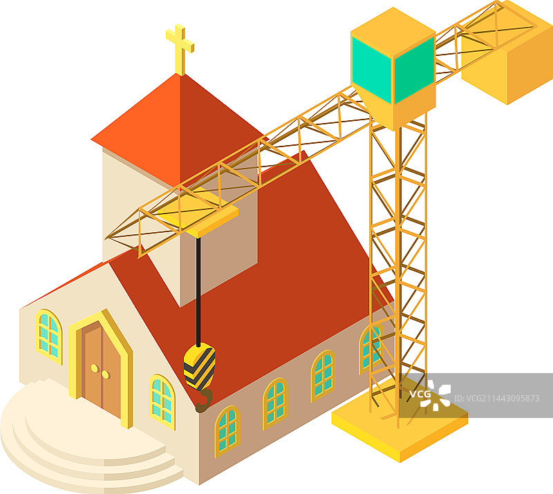 教堂建造等距图标图片素材