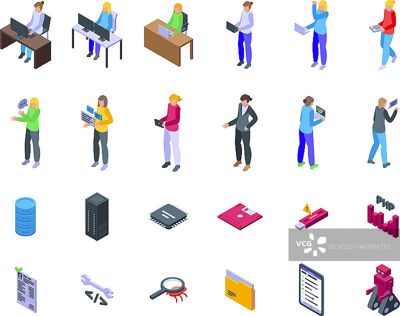 女程序员图标2.5D图图片素材