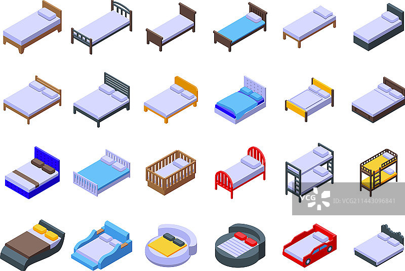 2.5D木制家具床铺图标集图片素材