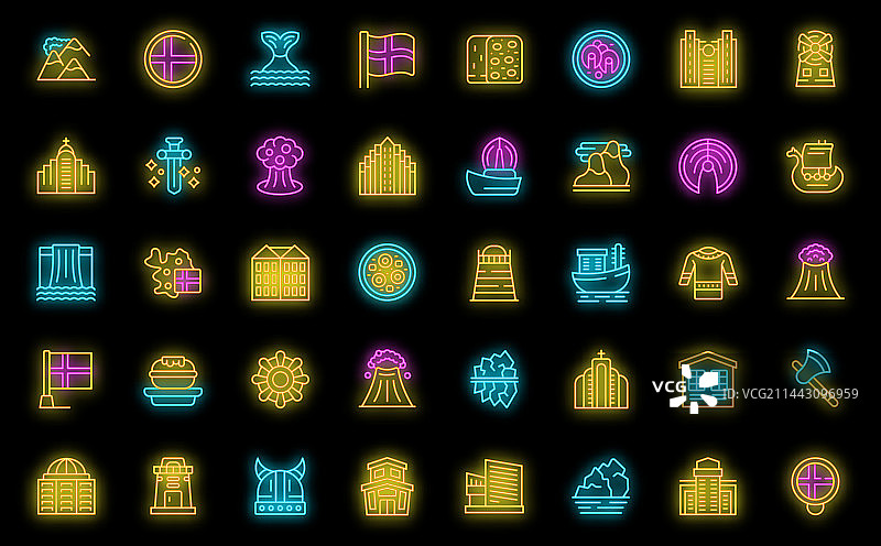 冰岛霓虹图标集图片素材