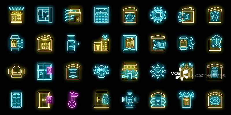 霓虹灯智能家居安装图标集图片素材
