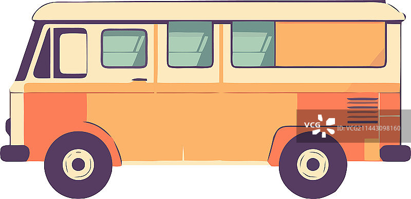 象征夏季探险旅行的黄色迷你面包车图片素材