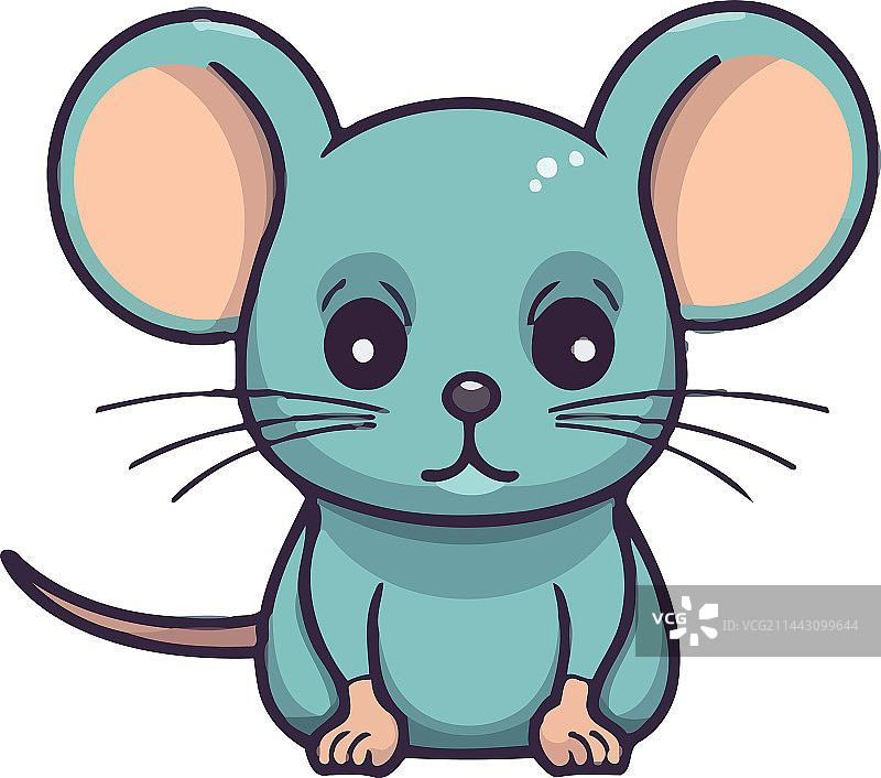 快乐的卡通老鼠吉祥物坐着，长尾蓬松图片素材