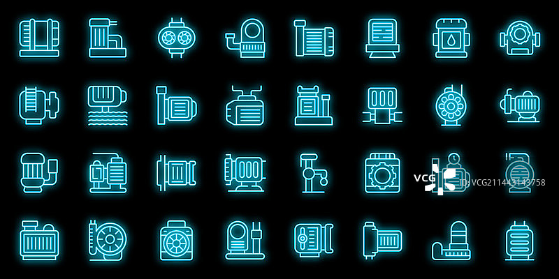 潜水泵霓虹灯图标集图片素材