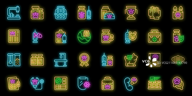 霓虹宠物疫苗图标集图片素材