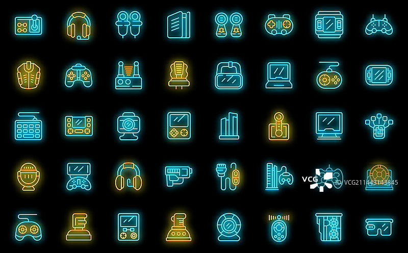 霓虹游戏配件图标集图片素材