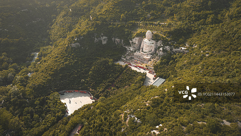 山西太原蒙上大佛航拍风光图片素材