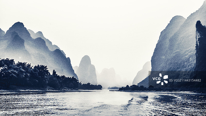 桂林山水风光水墨风格图片素材