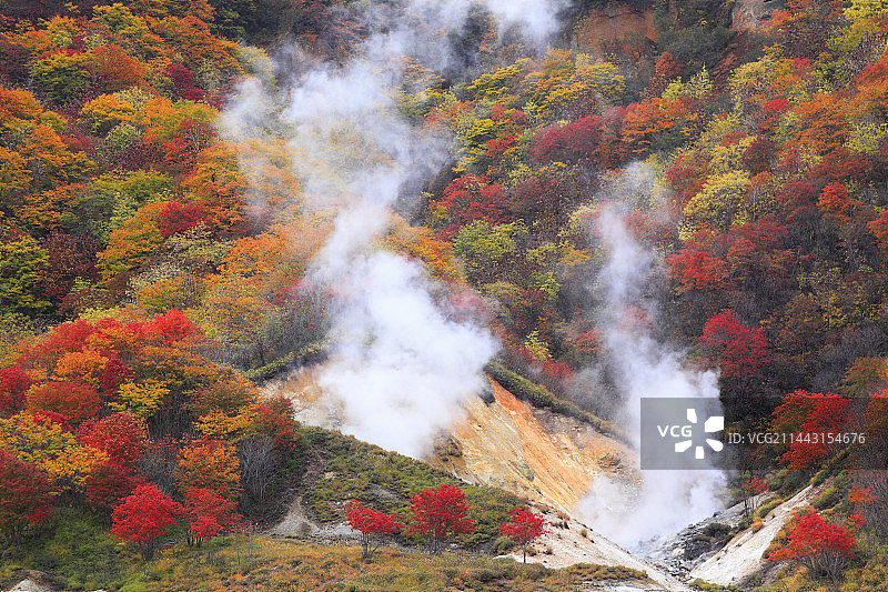 日本登别地狱谷的秋叶，北海道登别图片素材