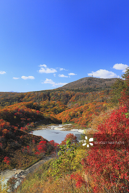 日本北海道登别市大汤沼的秋叶图片素材