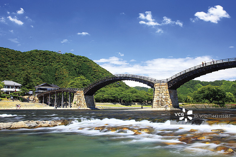 日本山口县岩国市锦川与锦带桥图片素材